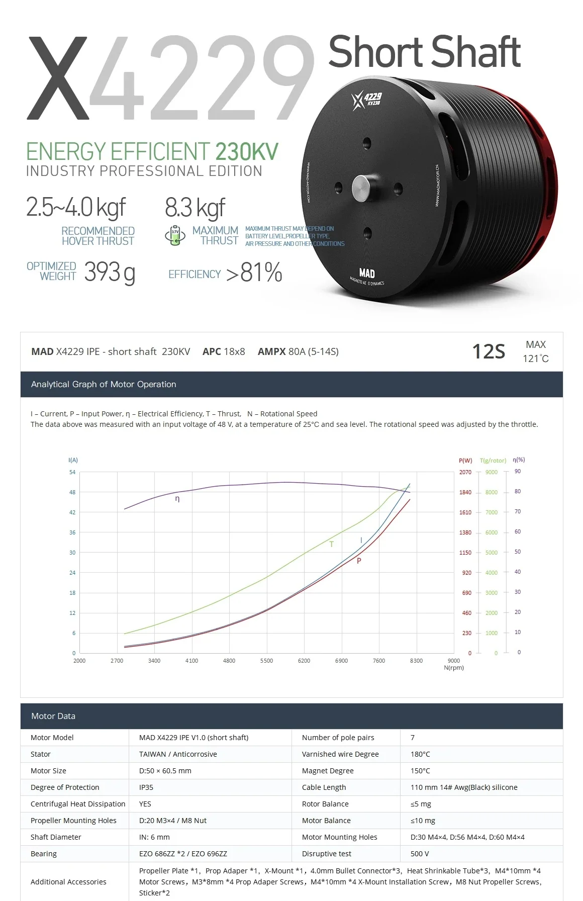 MAD X4229 (short shaft) eVTOL Airplane Drone Motor