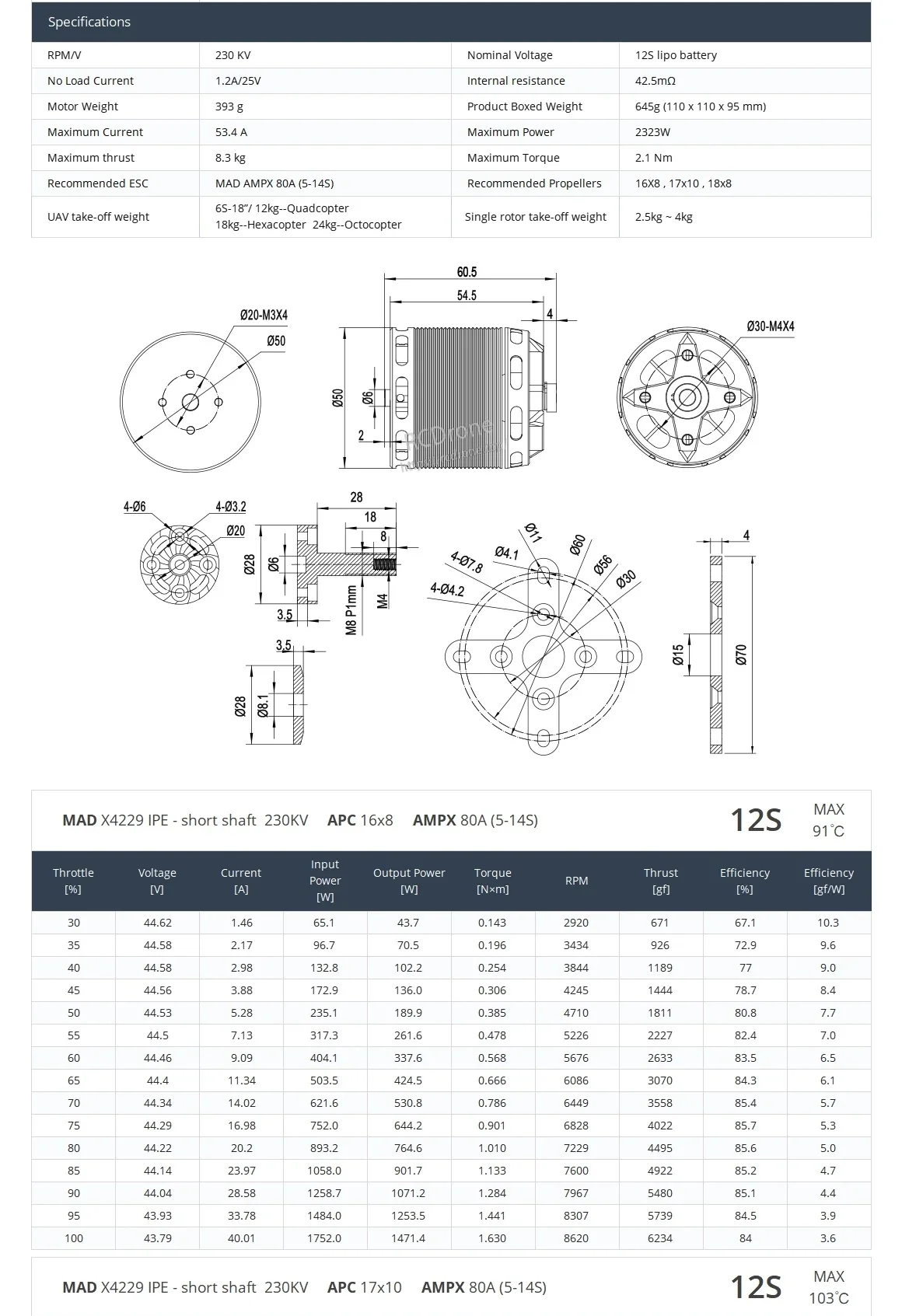 MAD X4229 (short shaft) eVTOL Airplane Drone Motor