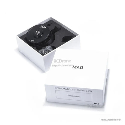 MAD X7224 IPE V2.0 eVTOL Airplane Drone Motor, White MAD Components product box with madcomponents.co branding and a label area on the front
