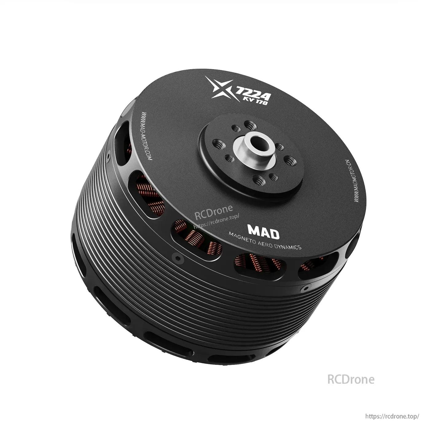 MAD X7224 IPE V2.0 eVTOL Airplane Drone Motor, MAD X7224 KV170 brushless drone motor with black anodized housing and top mounting hub