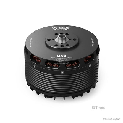 MAD X8025 190KV brushless drone motor with black finned housing, top mount plate and visible copper windings