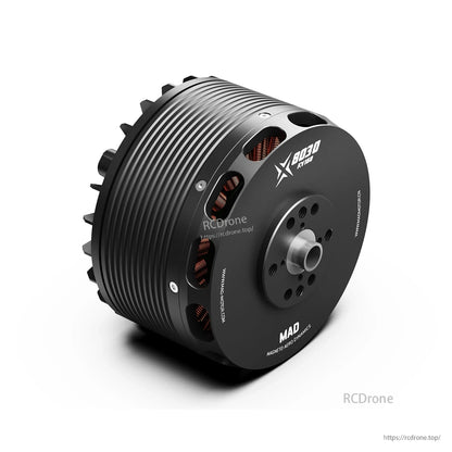 MAD X8030 eVTOL Airplane Drone Motor, MAD X8030 KV170 brushless drone motor with finned black housing, copper windings, and front mounting hub