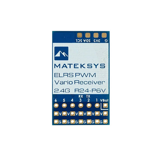 MATEKSYS ExpressLRS 2.4GHz PWM Vario Receiver, MATEKSYS ELRS PWM Vario Receiver 2.4G R24-P6V board with PWM pads 1–6, RX/TX and VBat pads