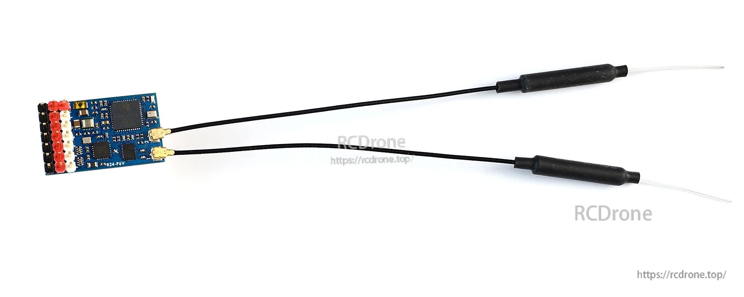 MATEKSYS ExpressLRS 2.4GHz PWM Vario Receiver, MATEKSYS ExpressLRS 2.4GHz PWM receiver board with pin headers and dual coax antennas (u.FL connectors)