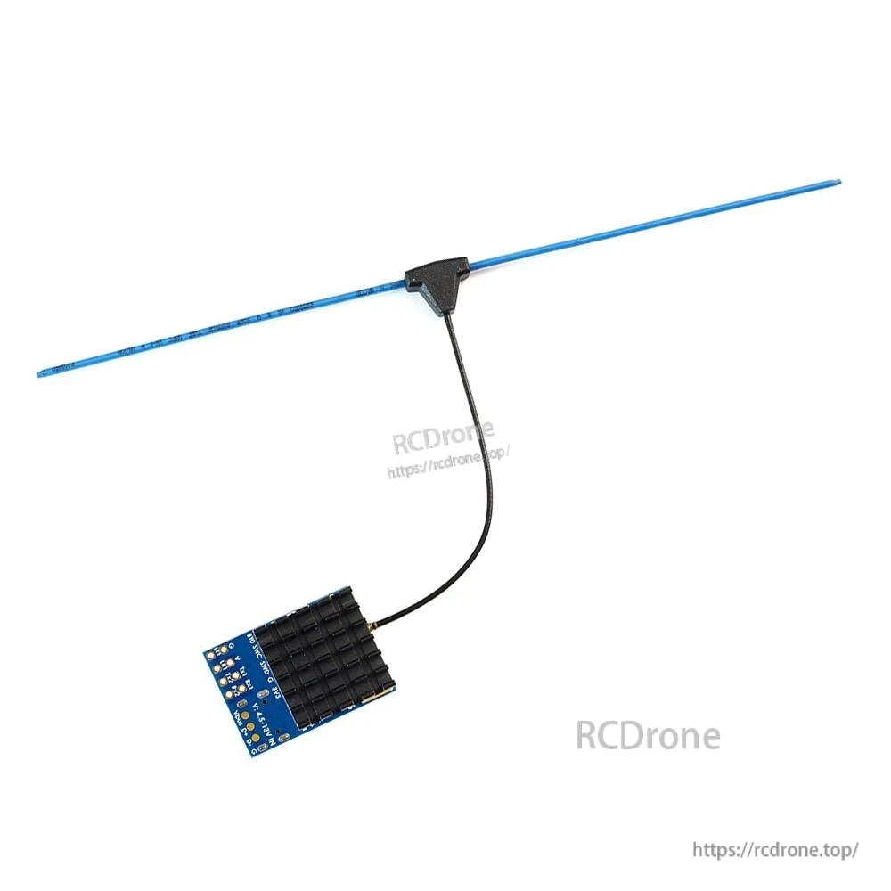 MATEKSYS MR900-30 MAVLink 900MHz Receiver, MATEKSYS MR900-30 900MHz MAVLink receiver board with wired T-style antenna and solder pad header