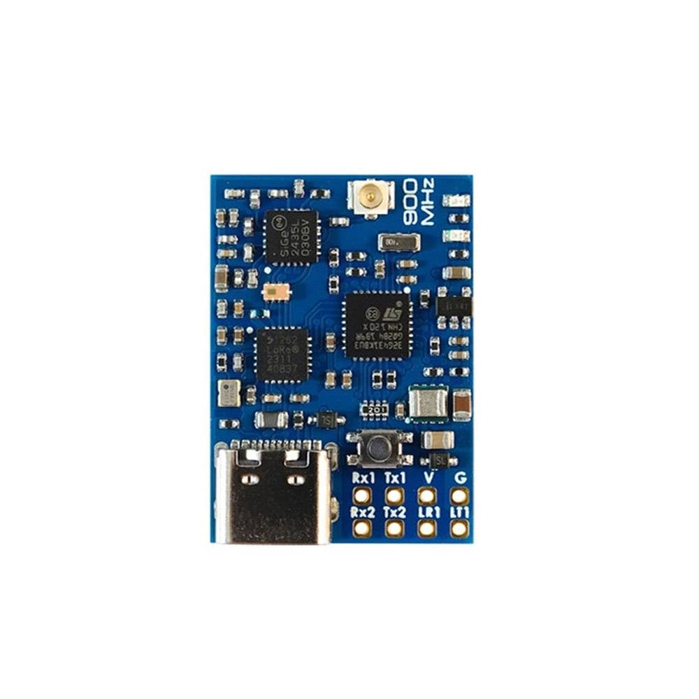 MATEKSYS MR900-30 MAVLink 900MHz Receiver, MATEKSYS MR900-30 900MHz MAVLink receiver board with USB-C port, u.FL antenna connector, and Rx/Tx pads
