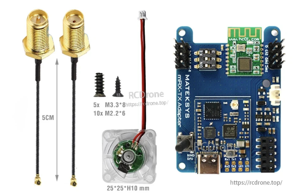 MATEKSYS mR24-30-TX transmitter module kit with MAX-TX adapter board, 25mm fan, SMA antenna pigtails and screws