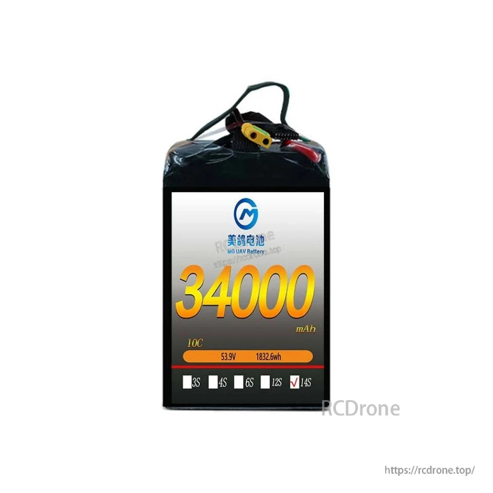 High-capacity 34000mAh 14S 53.9V 10C solid-state LiPo battery designed for heavy-duty UAVs, offering high energy density and reliable performance in demanding applications.