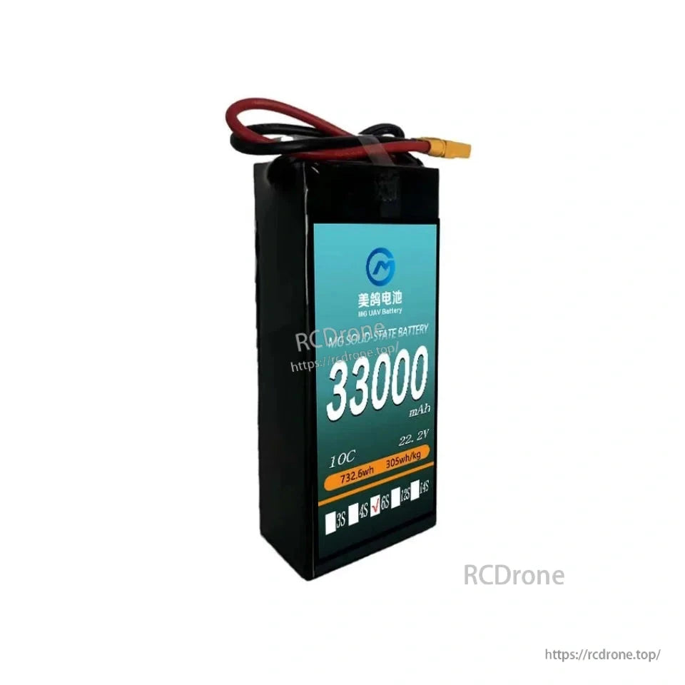 MG Solid-State Lipo Battery, High-capacity 33000mAh MG solid-state battery, 6S 10C 22.2V, 732.6Wh with 305Wh/kg energy density, ideal for UAVs, drones, and RC applications.