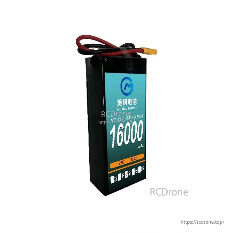 High-capacity 16000mAh 25C 22.2V 6S solid-state LiPo battery designed for VTOL and fixed-wing drones, offering reliable power and durability.