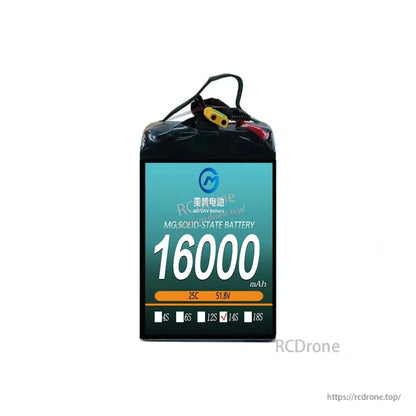 High-capacity 16000mAh 51.8V 14S solid-state battery, 25C, designed for heavy-duty VTOL fixed-wing firefighting drones.