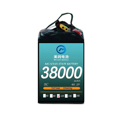 High-capacity 38000mAh solid-state battery, 40.2V 12S, 5C discharge, 350Wh/kg energy density, designed for heavy-load UAVs with superior performance and reliability.
