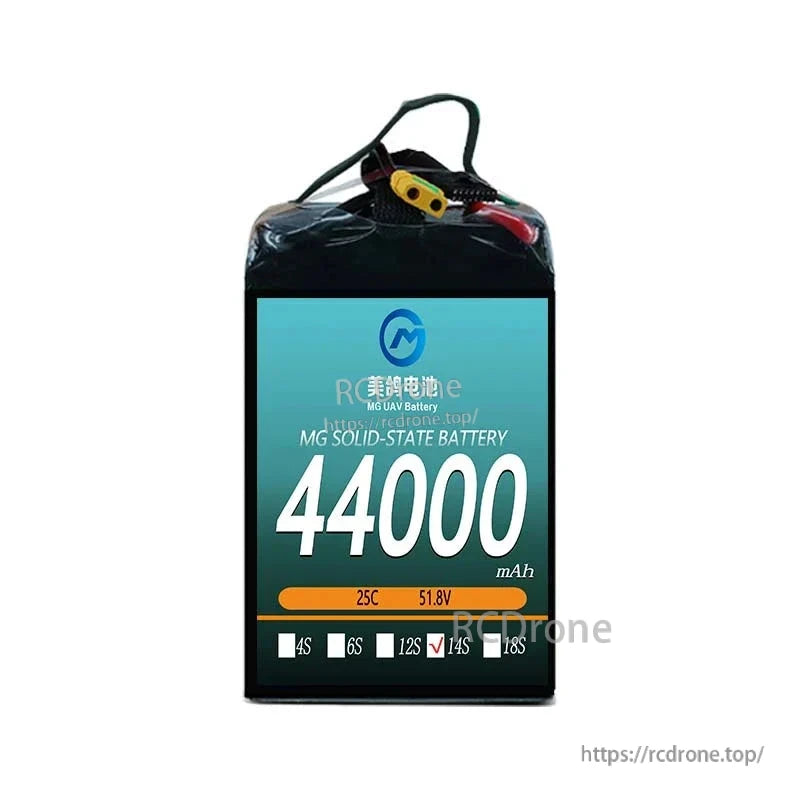 MG 44000mAh 25C 51.8V solid-state battery, 14S configuration, optimized for large agricultural spray drones.