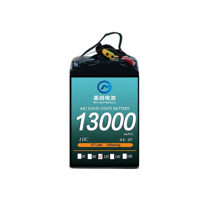 MG UAV Solid-State Lipo Battery, MG solid-state battery: 13000mAh, 10C, 44.4V, 12S, 577.2Wh capacity, 350Wh/kg energy density—high-performance power solution.