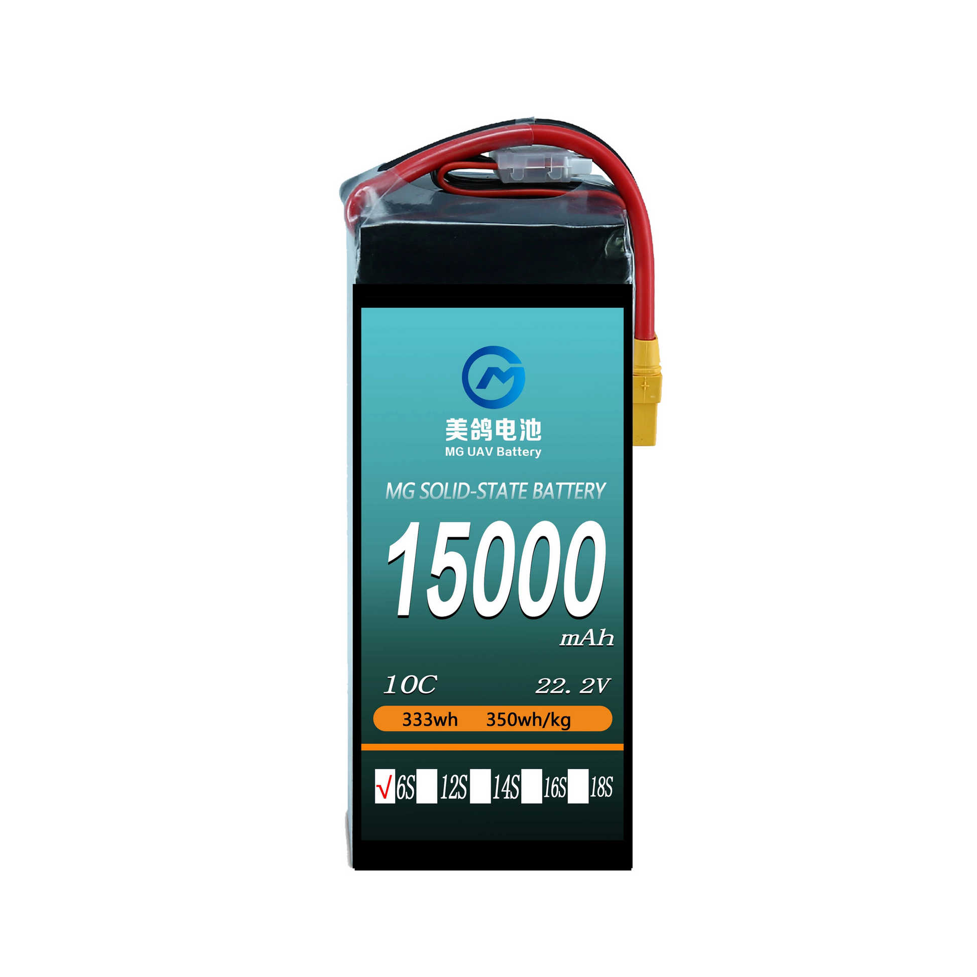 MG UAV Solid-State Lipo Battery, UAV battery with 15000mAh capacity and 10C discharge rate suitable for heavy-load and long-endurance unmanned aerial vehicles.