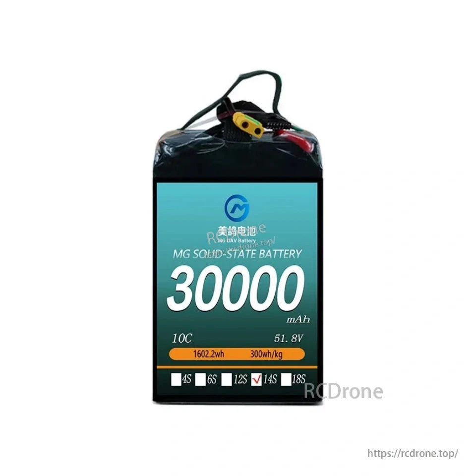 MG UAV Solid-State Lipo Battery, MG solid-state battery: 30000mAh, 10C, 51.8V, 14S, 1602.2Wh, 300Wh/kg—ideal for heavy-load, long-endurance UAVs.