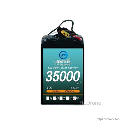 MG UAV Solid-State Lipo Battery, High-capacity 35000mAh MG solid-state battery, 51.8V, 1813Wh, 320Wh/kg, 14S, 10C, ideal for UAVs and RC drones.