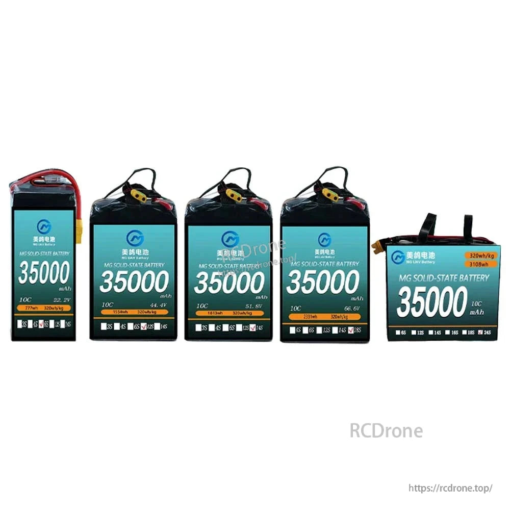 MG UAV Solid-State Lipo Battery, MG solid-state battery: 35000mAh, 10C, 6S–24S, 22.2V–88.8V, 320Wh/kg. High energy density, versatile voltages for UAVs and RC drones.