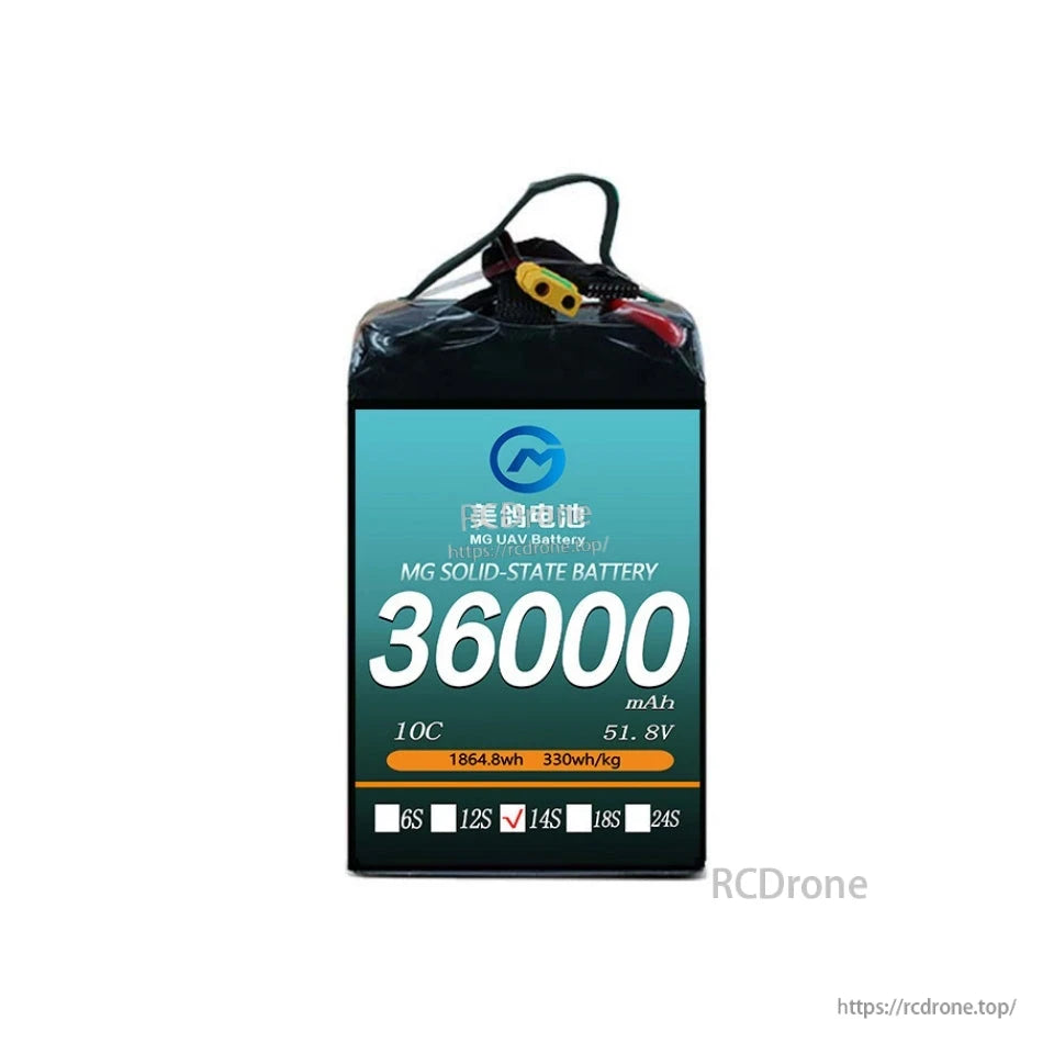 MG UAV Solid-State Lipo Battery, MG solid-state battery: 36000mAh, 51.8V, 1864.8Wh, 330Wh/kg. High energy density, reliable for UAVs, drones, RC aircraft. Ideal for demanding environments.