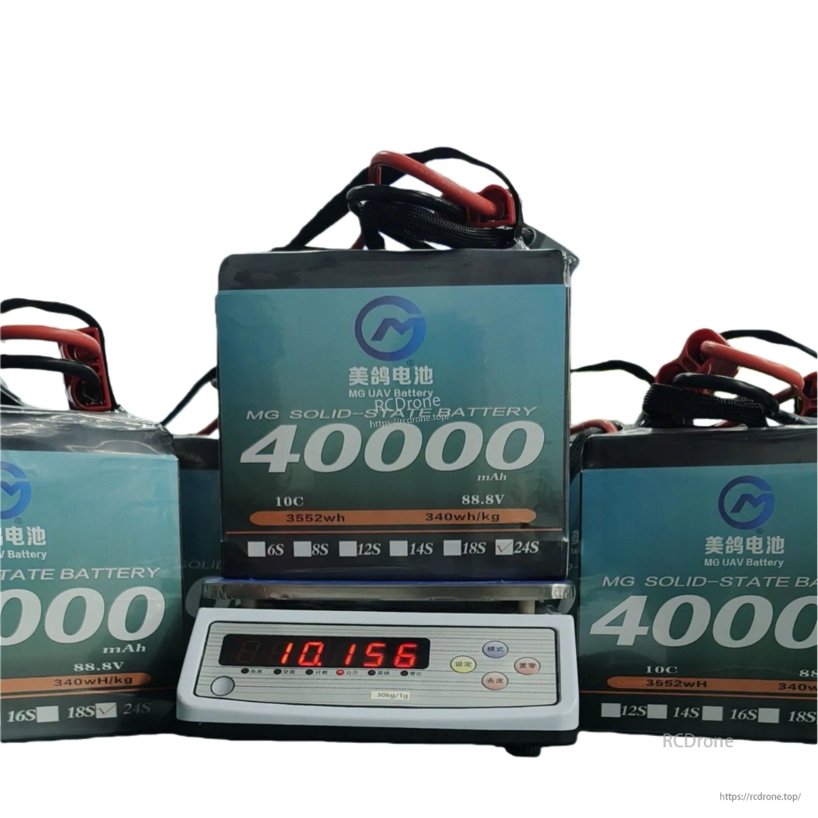 MG UAV Solid-State Lipo Battery, MG solid-state battery: 40000mAh, 88.8V, 3552Wh, 340Wh/kg, 10.156kg; available in multiple S-configurations for heavy-load, long-endurance UAVs.