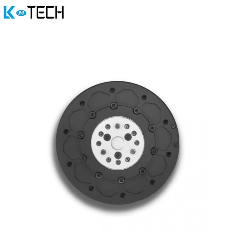 Output flange face view with mounting bolt pattern and center hub on MG8016E-i24B motor gearbox assembly