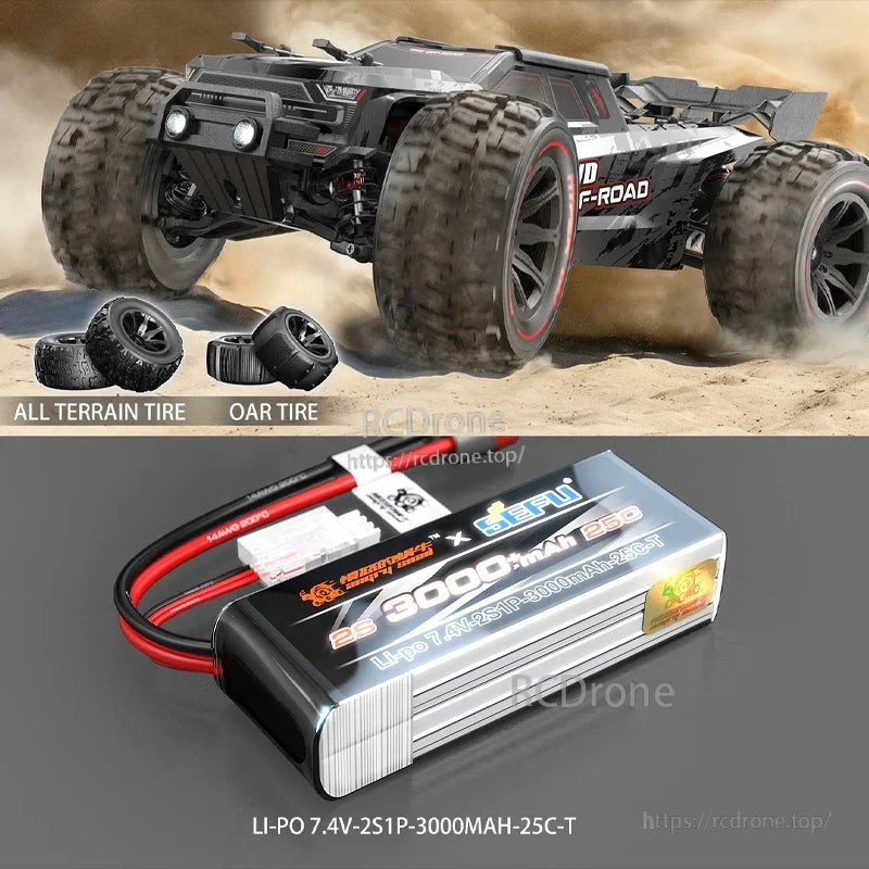 MJX 14209/14210 V3.0 1/14 Rc Car, High-performance RC off-road truck with brushless 4WD, 75km/h speed, all-terrain tires, 7.4V Li-Po battery, 2.4G RTR system, metal chassis, and 45A ESC.