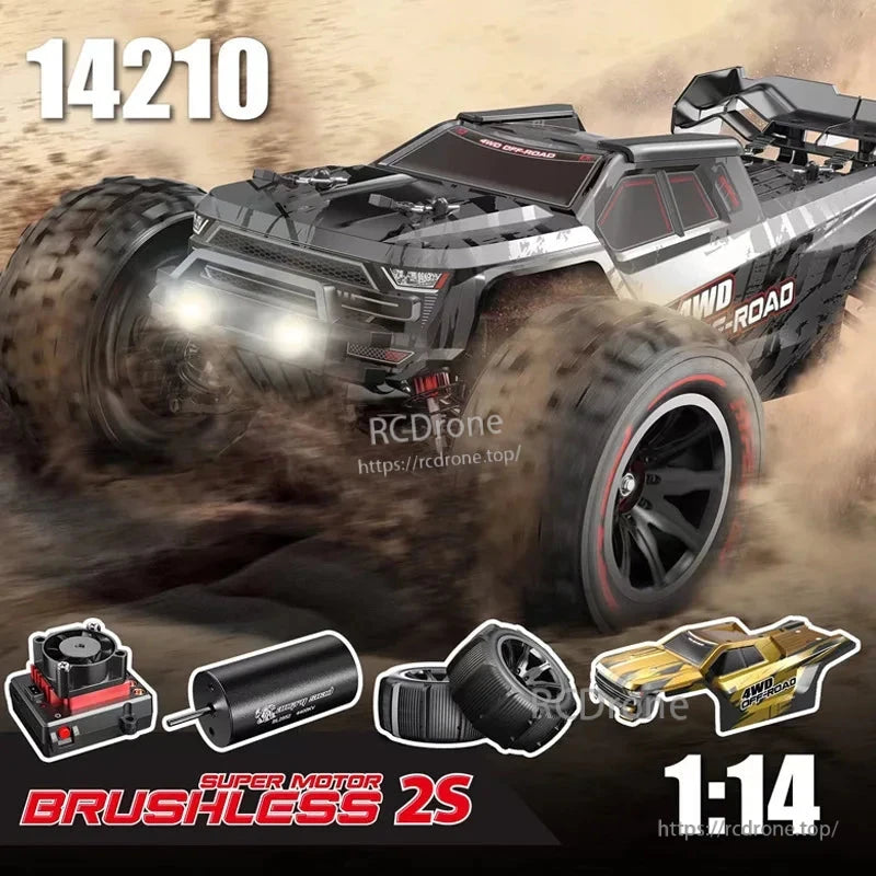 MJX 14209/14210 V3.0 1/14 Rc Car, MJX 14210 1:14 scale brushless 4WD RC truck with metal chassis, 75km/h speed, 2.4G remote control, ready-to-run (RTR) for immediate off-road performance.