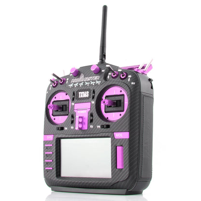 TX16S Mark II Max JB Edition transmitter, angled front view showing switches, antenna, screen and purple trim
