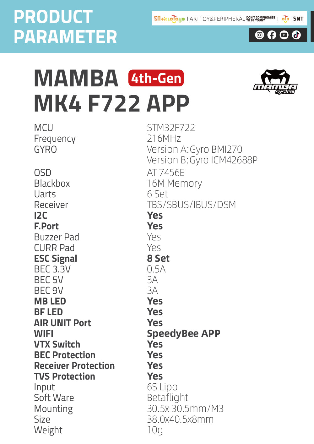 Diatone MAMBA F722 APP MK4 WIFI/DJI Flight Controller Stack - F7 45A/55A/65A 128K BLHeli32 ESC 6S 4in1 Dshot1200 Brushless ESC 15 eystew MK4 F722 APP MCU STM3Z