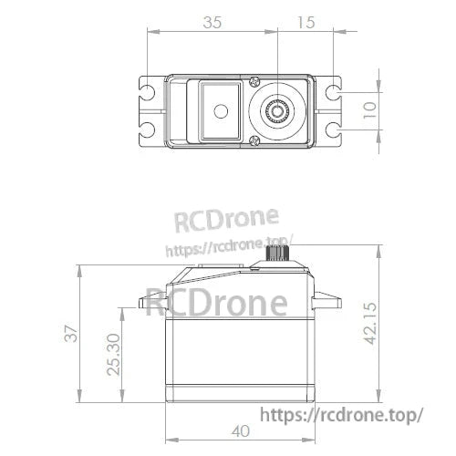 MKS DS1220 titanium gear servo dimensions: 35×15×10×40×42.15×37×25.30mm.