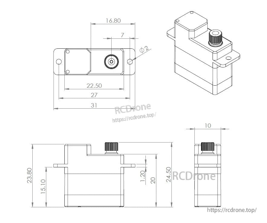 MKS DS6100 Servo, MKS DS6100 servo: 9.5g, 3.32kg-cm torque, 0.11s speed, operates at 4.8–5.0V.
