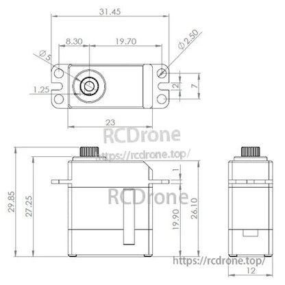 MKS DS6125E Servo, MKS DS6125E servo features titanium gears, CNC aluminum case, and operates at 4.8–7.0V.
