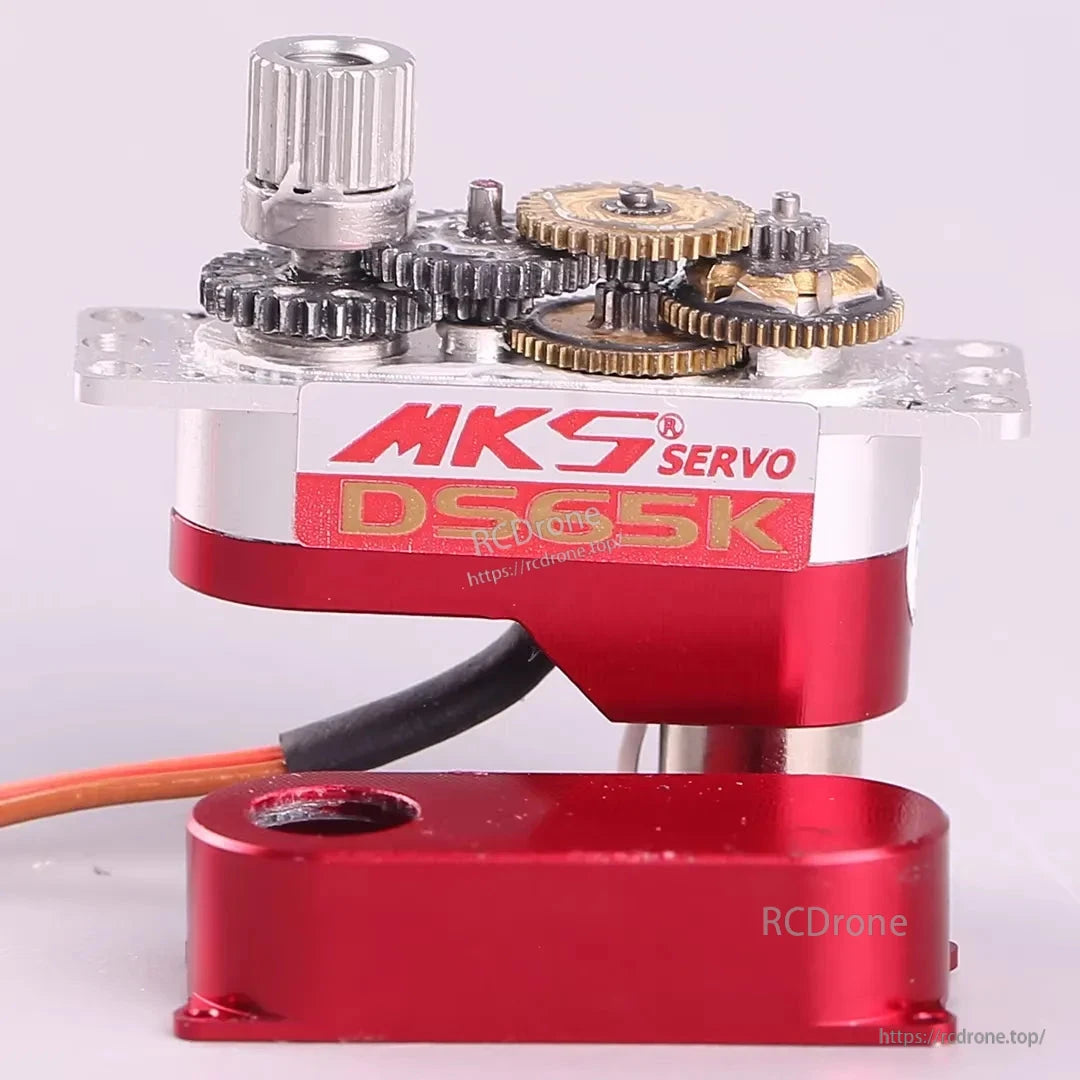 MKS DS65K Digital Servo, MKS DS65K digital servo for DLG/F3K gliders: 8.5mm output, 3.5–6.0V, 2.20 kg-cm torque, red housing with visible gears.