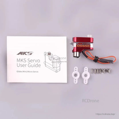 MKS DS65K Digital Servo, MKS DS65K servo for gliders: 3.5–6.0V, 2.20 kg-cm torque, 8.5mm output, includes mounts and screws.