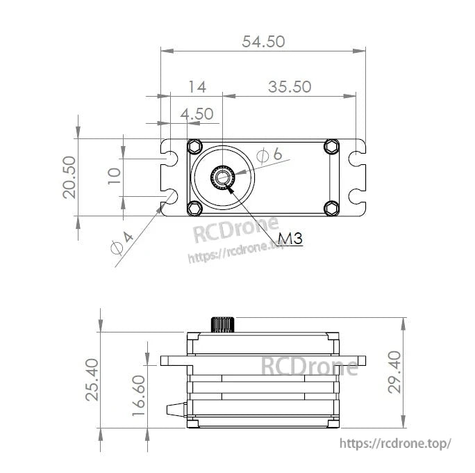 MKS HBL550L 8.4V Brushless Digital Servo, MKS HBL550L 8.4V brushless servo motor with metal gears, short version; dimensions provided.