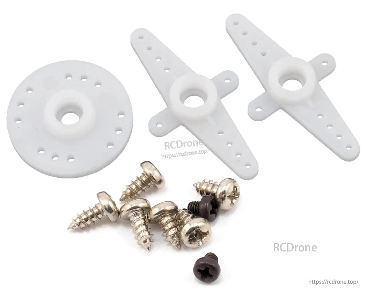 White plastic parts with screws for servo motor