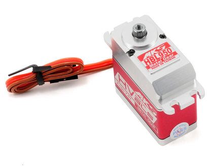 MKS HBL950 Swashplate Servo, MKS HBL950 brushless metal gear servo, 18.18 kg-cm torque, 6.0–8.4V, red-silver casing, made in Taiwan.