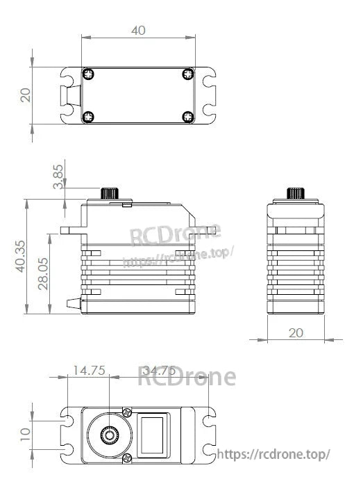 MKS HBL960 x3 + HBL990 x1 Servo, MKS HBL960 (x3) and HBL990 (x1) servos for swashplate/tail, 6.0V–8.4V operation, with detailed dimensions.
