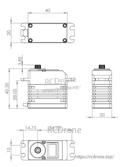 MKS HBL960 x3 + HBL990 x1 Servo, MKS HBL960 (x3) and HBL990 (x1) servos for swashplate/tail, 6.0V–8.4V operation, with detailed dimensions.