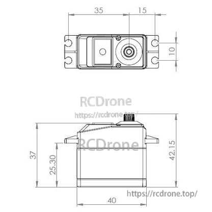 MKS HV1250 7.4V titanium-gear coreless HV digital servo for 1/10 RC buggy/heli; dimensions shown in technical drawing.