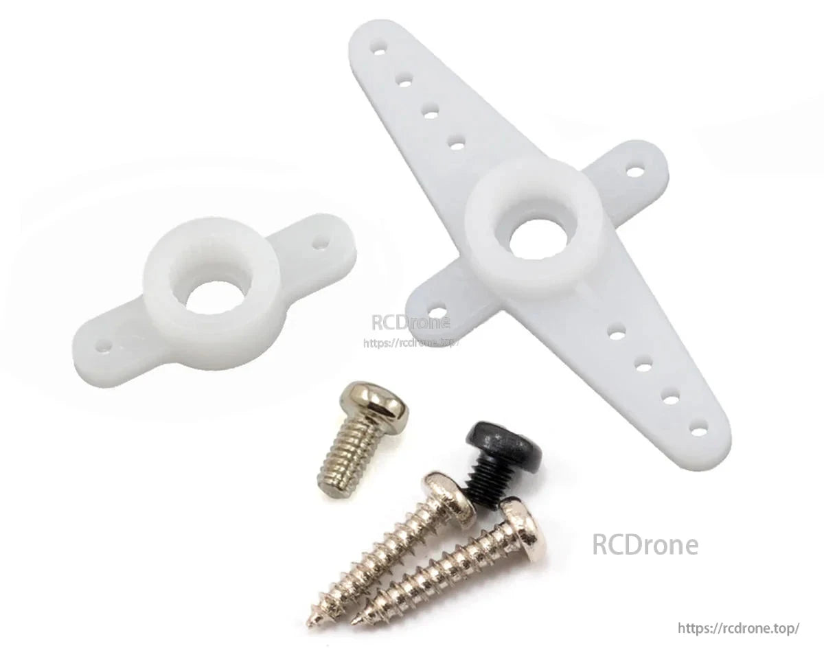 White plastic servo mounts with screws for MKS HV6100 high-voltage mini glider wing servos.