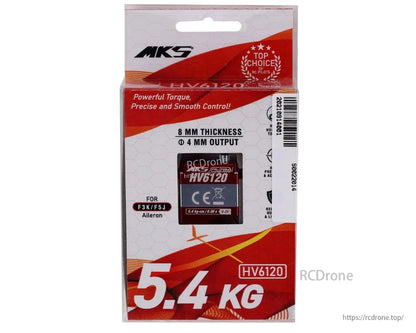 MKS HV6120 Brushless Metal Gear Digital Wing Servo, MKS HV6120 servo delivers 5.4 kg-cm torque, 0.08s speed, CE-certified, ideal for high-performance RC aircraft like F3K/F5J ailerons.