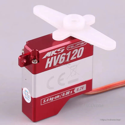 MKS HV6120 Brushless Metal Gear Digital Wing Servo, MKS HV6120 servo: 5.4 kg-cm torque, 0.08s speed, metal gear, compact, high-performance for F5J/F3K models.