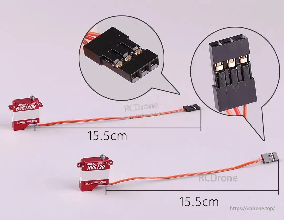 MKS HV6120 Brushless Metal Gear Digital Wing Servo, MKS HV6120 servo: 5.0kg-cm torque, 0.089s speed, 11g weight, 3.5–8.4V, 15.5cm cable, for F5J/F3J/F3K models.