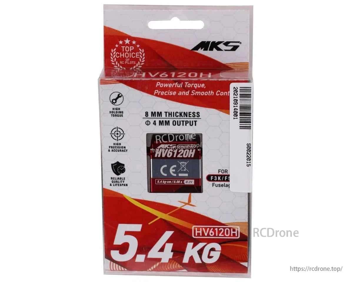 MKS HV6120H Digital Wing Servo, The MKS HV6120H servo delivers 5.4 kg torque, ideal for RC gliders, featuring precision, smooth control, and durability with a coreless motor and metal gears.