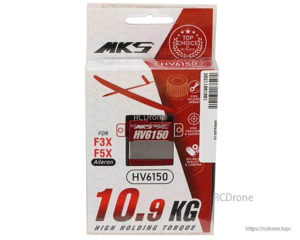 MKS HV6150 High Voltage Digital Wing Servo, MKS HV6150 servo offers high torque, metal gears, coreless motor, and precision for F3X/F5X ailerons; favored by RC pilots.