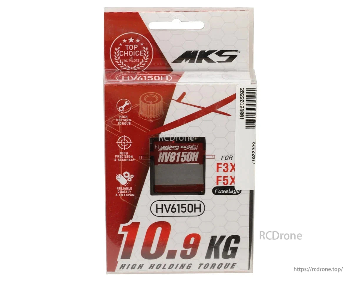 MKS HV6150H 메탈 기어 고전압 디지털 서보 모터, 코어리스, 4.8–8.4V, 10.9 kg-cm, 0.159초