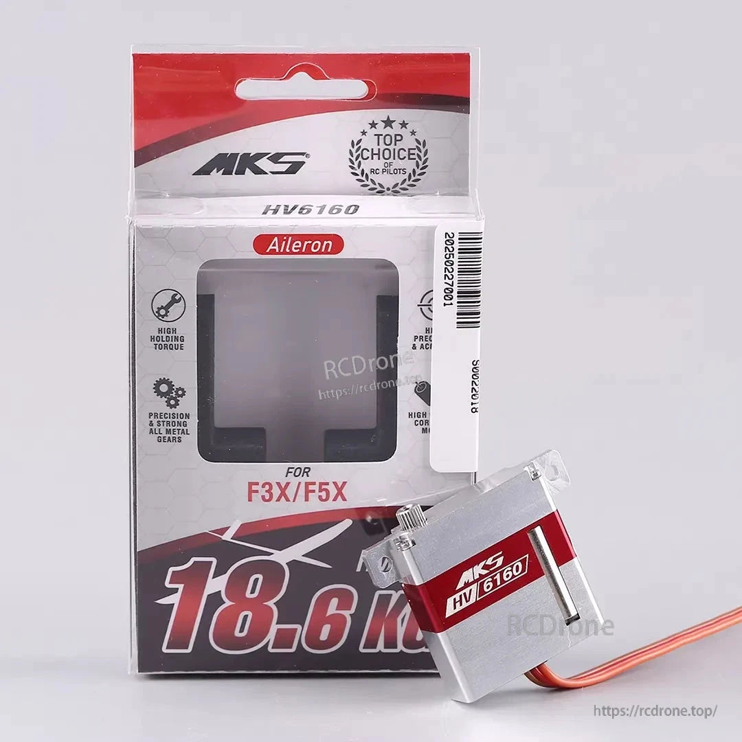 MKS HV6160 Servo, MKS HV6160 aileron servo offers 18.6kg-cm torque, 0.133s speed, metal gears, and precision—ideal for F3X/F5X RC pilots.