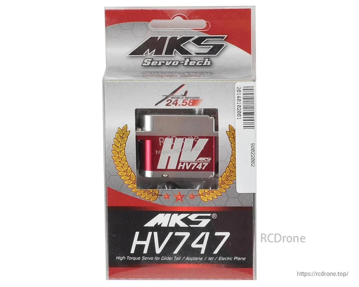 MKS HV747 Titanium Gear High Torque Servo, MKS HV747 high-torque servo with titanium gear and aluminum case, claimed world record 24.58 performance for gliders and planes.