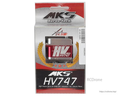 MKS HV747 Titanium Gear High Torque Servo, MKS HV747 high-torque servo with titanium gear and aluminum case, claimed world record 24.58 performance for gliders and planes.